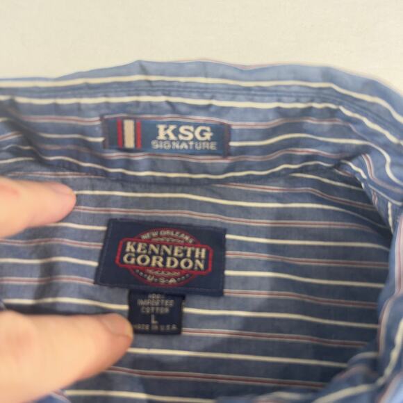 Kenneth Gordon KSG Button Down Shirt Men's Large Cotton Blue Stripe Made In USA - Picture 6 of 12
